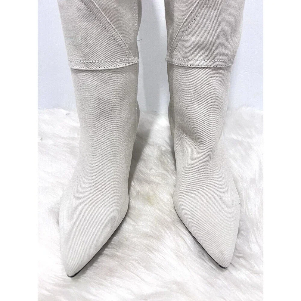 Zara Women Denim High Heel Knee High Pointed Toe Boots Beige Size EU 39 US 8 - Picture 7 of 14